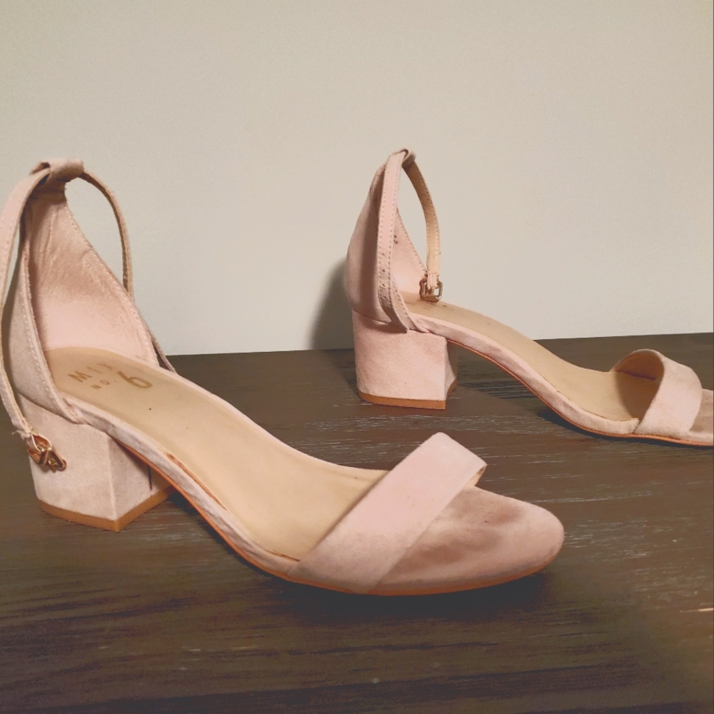 Blush pink block heel sandals (Lexine Sandal)